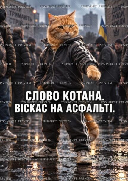 Ukrainian “СЛОВО КОТАНА. ВІСКАС НА АСФАЛЬТІ.” Cat Print – JPG — PSD template preview