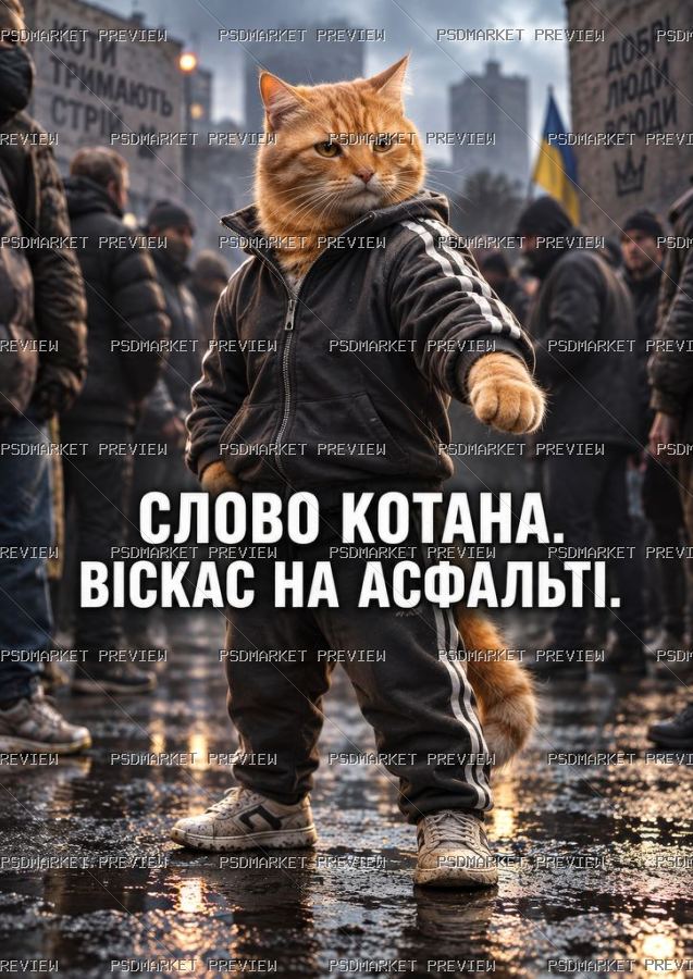 Ukrainian “СЛОВО КОТАНА. ВІСКАС НА АСФАЛЬТІ.” Cat Print – JPG — PSD template preview
