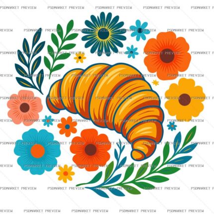 Croissant Flowers Vector Print — print design preview