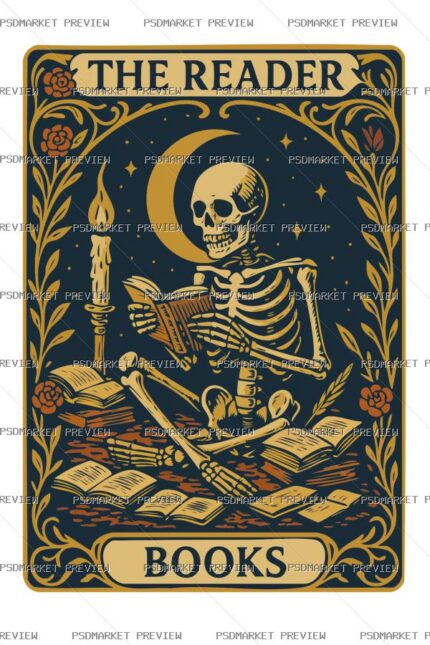 The Reader Skeleton Vector Print — PSD template preview