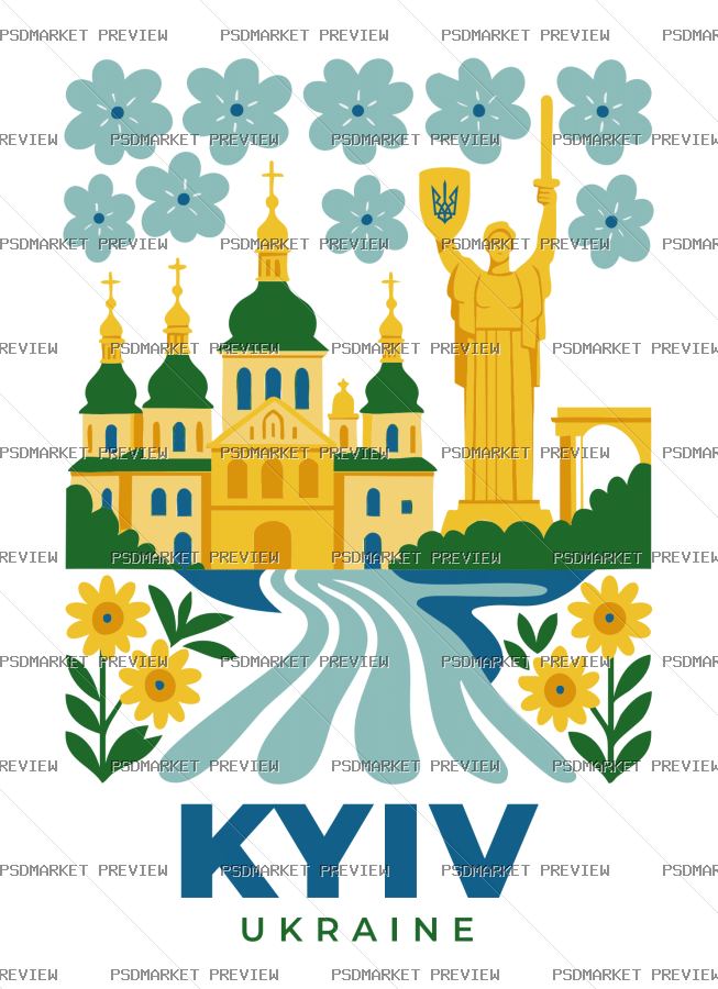 Kyiv Ukraine city landmark Vector Print — PSD template preview