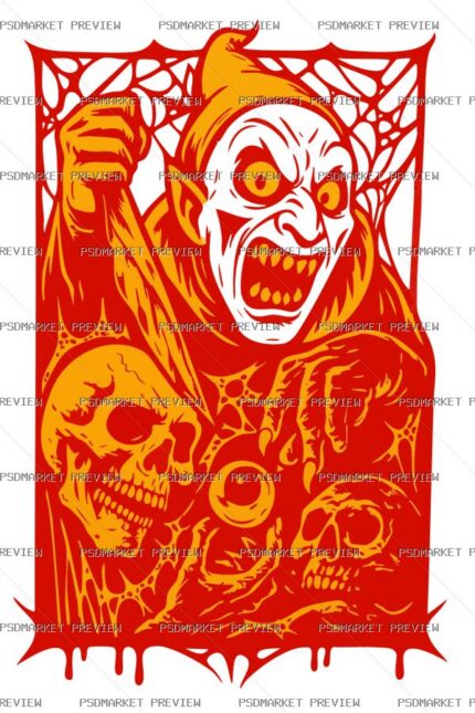 Red Demon Horror Illustration Vector Print — print design preview