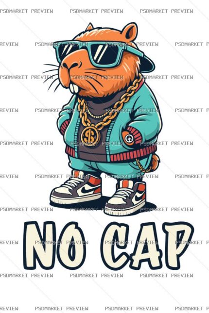 No Cap Capybara Vector Print — PSD template preview