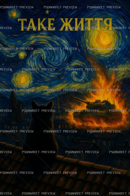 Ukrainian Such Is Life Cat Starry Night Print – PNG — PSD template preview