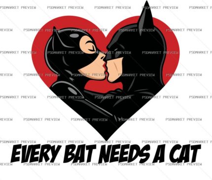 Every Bat Needs a Cat Love Print Design – AI File — PSD template preview