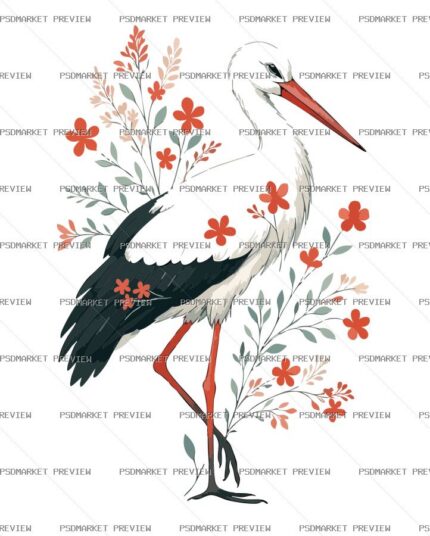 Stork and Flowers Vector Print Design 36695 — print design preview