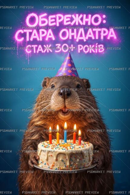 Ukrainian Old Muskrat 30 Plus Birthday Print – JPG — PSD template preview