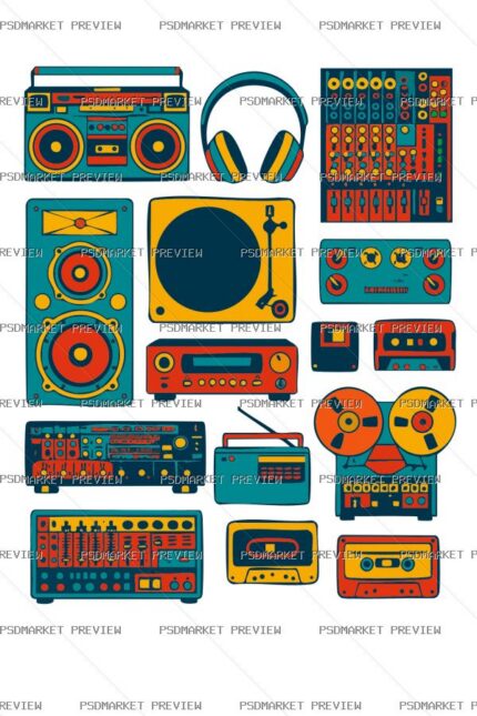Retro Audio Gear Vector Print protected preview