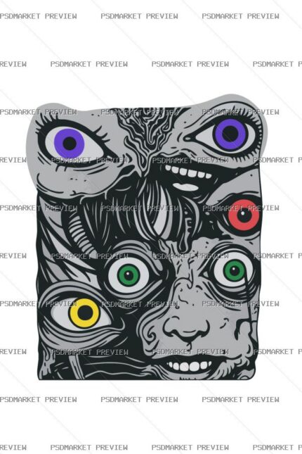 Surreal Multi Eye Face Vector Print protected preview