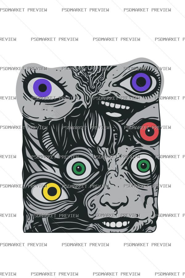 Surreal Multi Eye Face Vector Print — PSD template preview