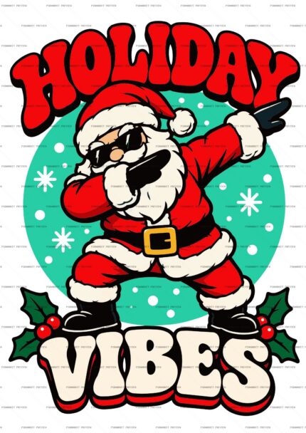 Holiday Vibes Dabbing Santa Vector Print — print design preview