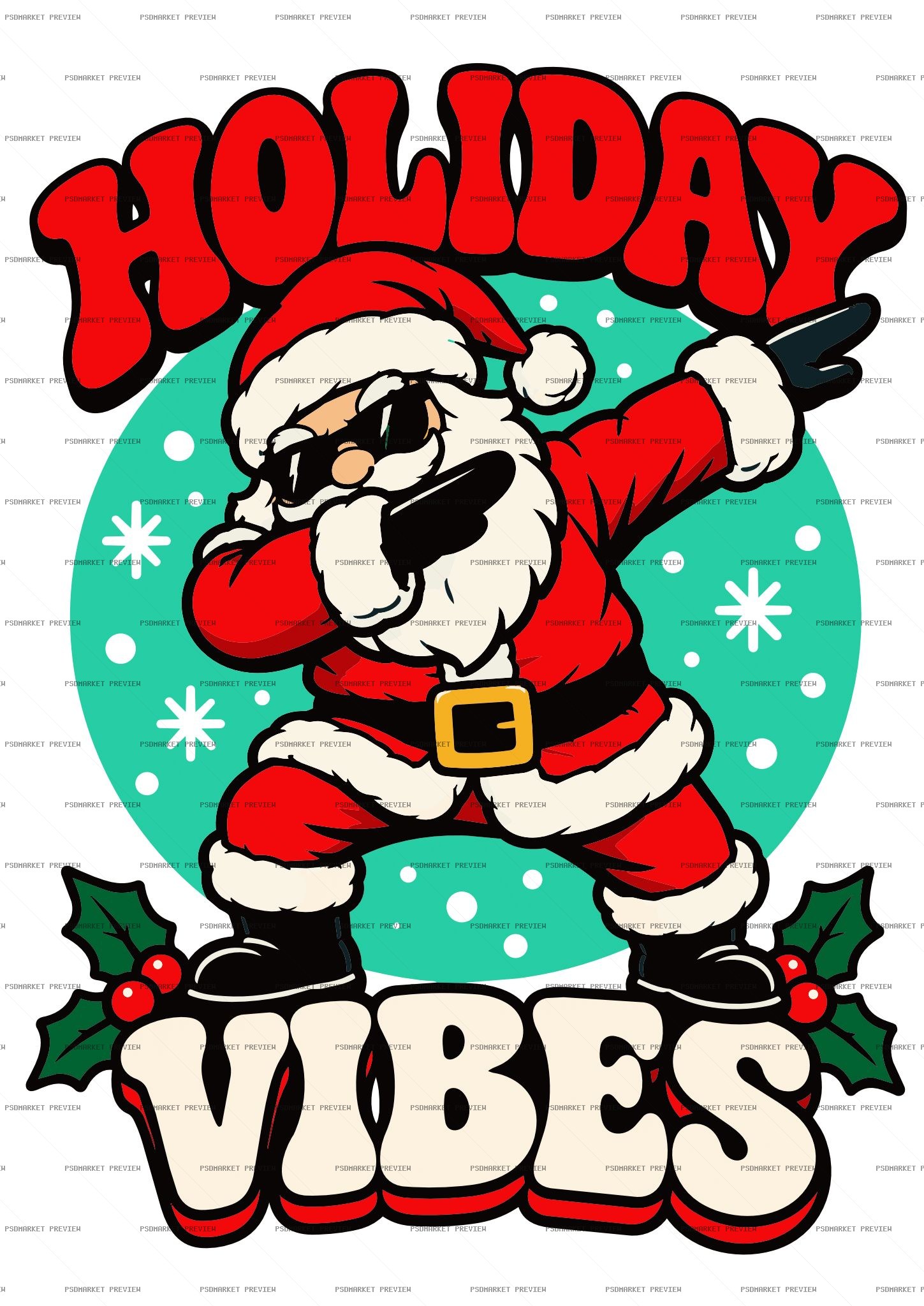 Holiday Vibes Dabbing Santa Vector Print — print design preview