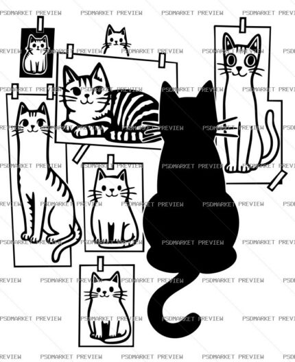 Cat World Illustration Print Design – AI File — PSD template preview