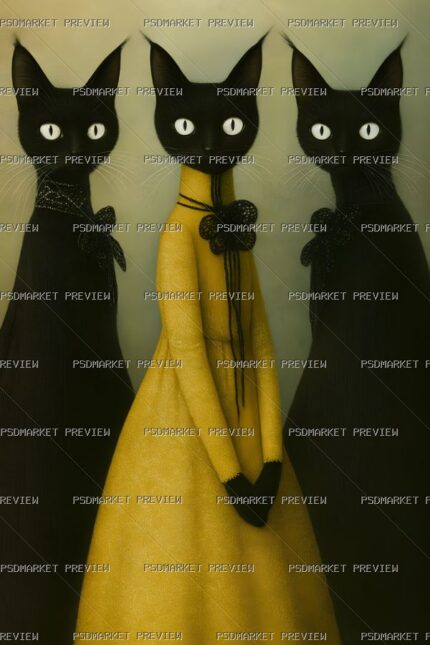 Stylish Black Cats Print — print design preview