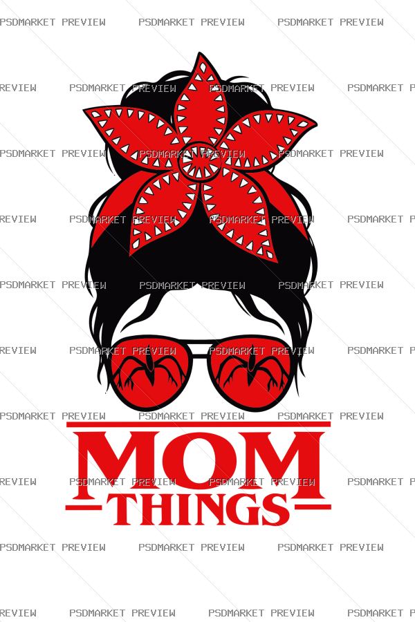 Mom Things Retro Woman Vector Print — PSD template preview
