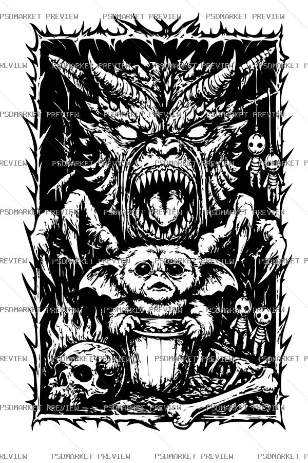 Dark Demon Art Vector Print — PSD template preview