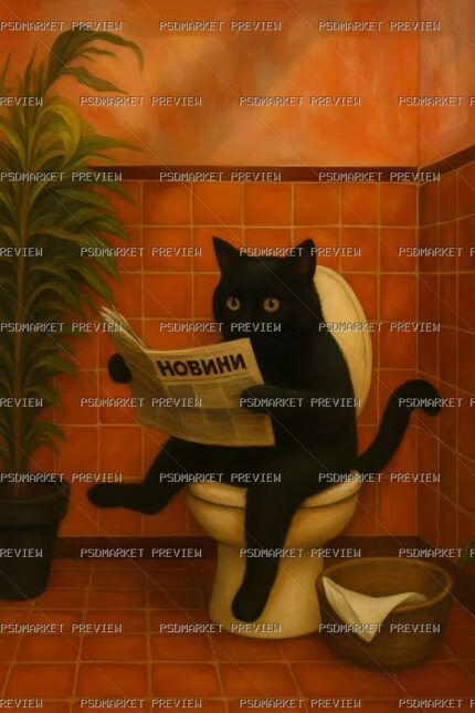 Black Cat Bathroom Vibe Print – PNG File protected preview