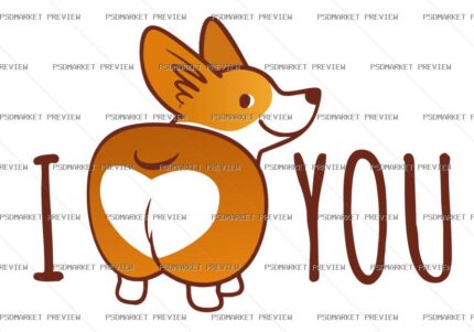 I Love You Corgi Vector Print — PSD template preview