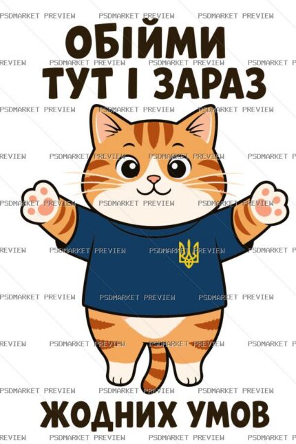 Ukrainian Hugs Here and Now Cat Print – AI File — PSD template preview