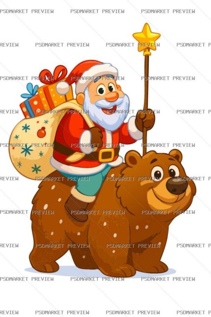 Santa Riding a Bear Holiday Print – AI File — PSD template preview