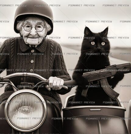 Grandma Cat Motorcycle Sidecar Print – JPG — PSD template preview