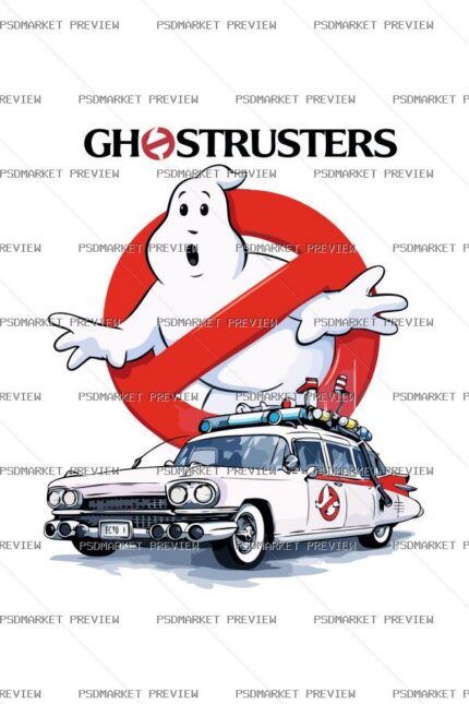 GHOSTRUSTERS Retro Ghost Print Design – AI File — PSD template preview