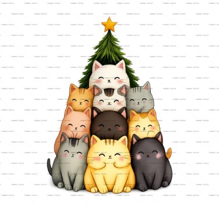 Christmas Tree of Sleeping Cats PSD Print protected preview