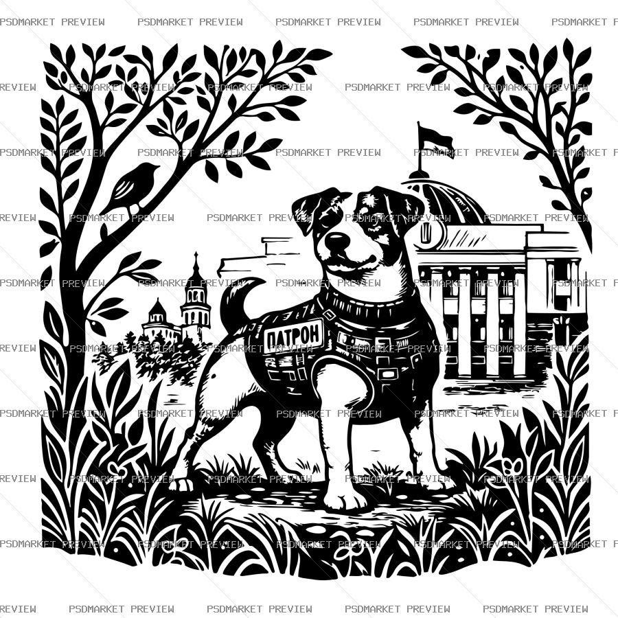 Patron dog Ukrainian Vector Print — PSD template preview