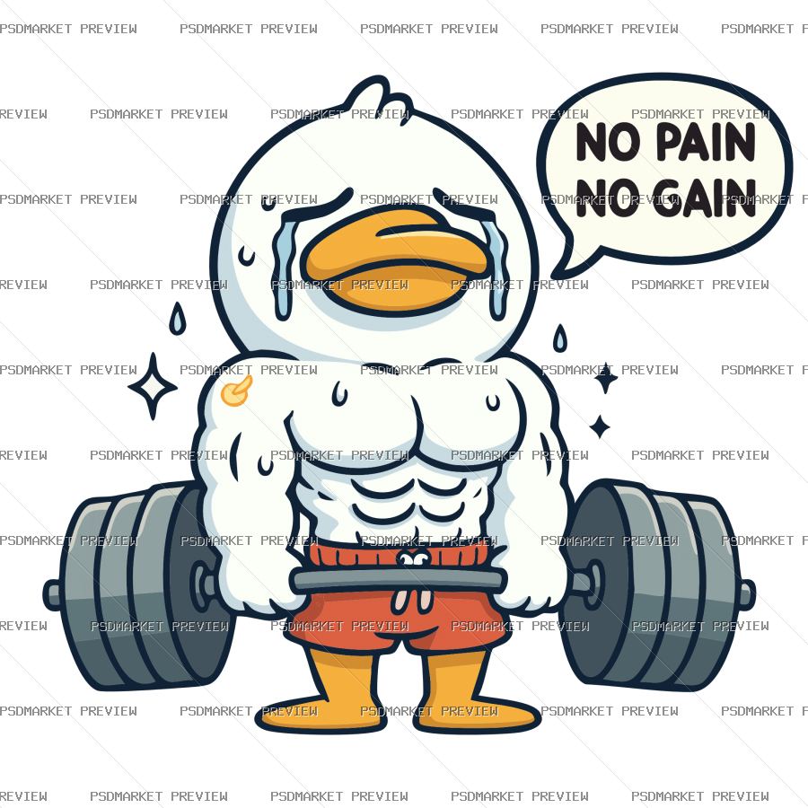 No Pain No Gain Gym Duck Print Design – AI File — PSD template preview