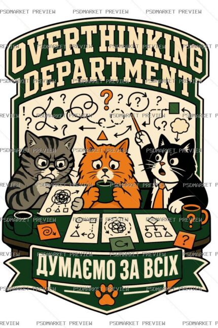 Overthinking Department Cats Vector Print — print design preview