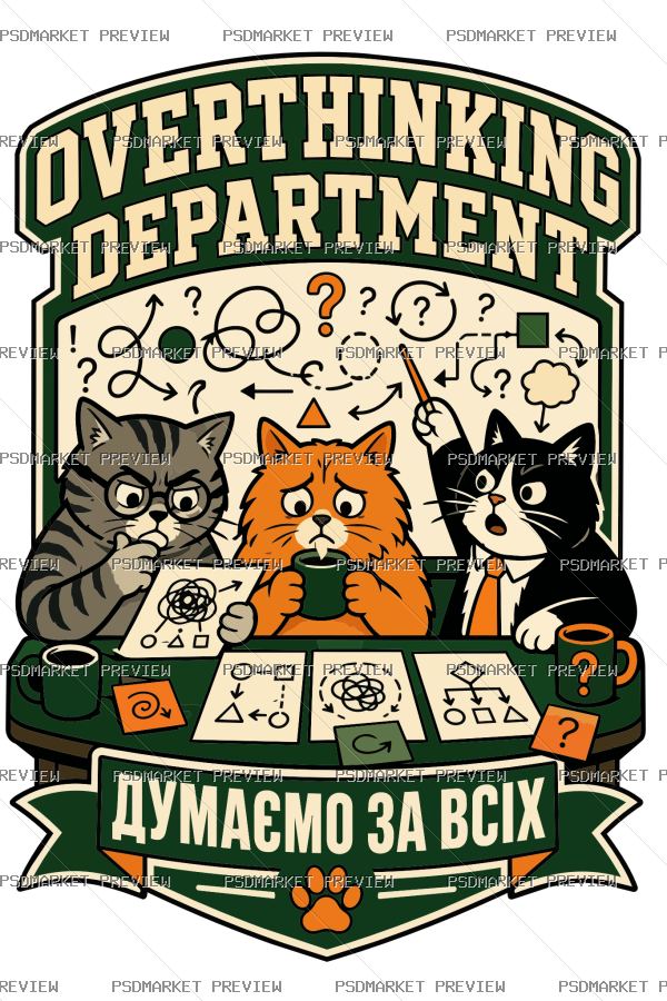 Overthinking Department Cats Vector Print — PSD template preview