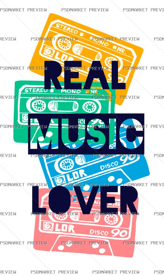 Real Music Lover Vector Print — PSD template preview