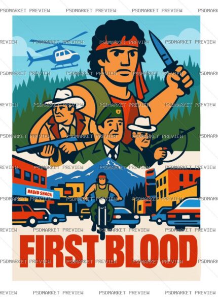 First Blood Action Hero Print Design – AI File — PSD template preview