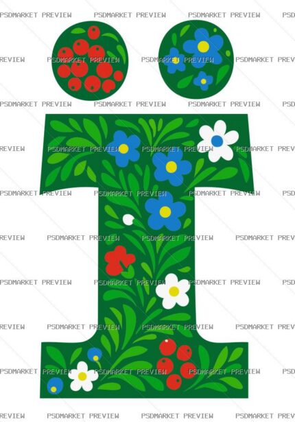 Floral Letter I Vector Print — print design preview