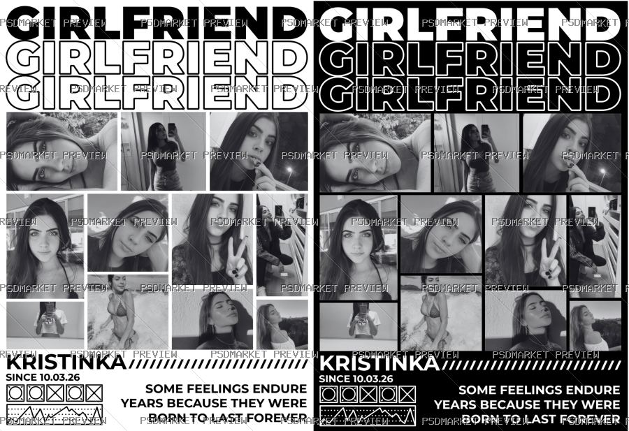 Girlfriend Collage Vector Print — PSD template preview