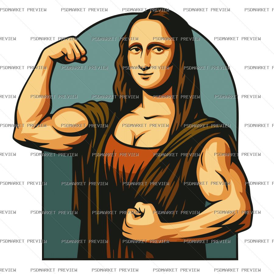 Muscular Mona Lisa Vector Print — PSD template preview