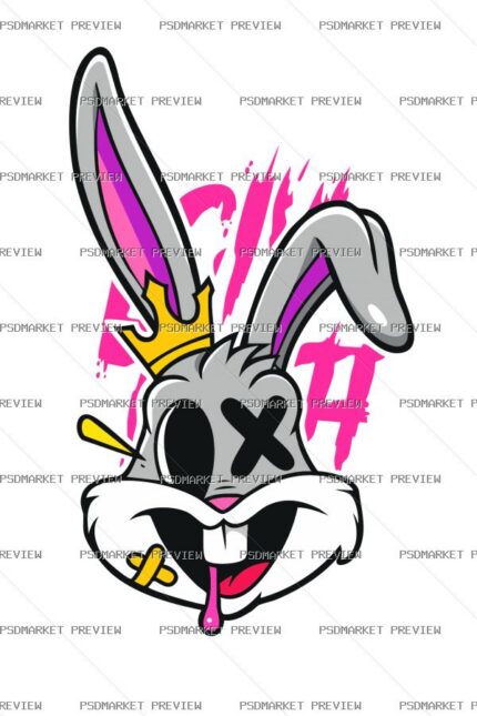 Crazy Rabbit Vector Print — PSD template preview