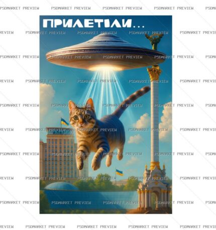 UFO Over Kyiv Vector Print — PSD template preview