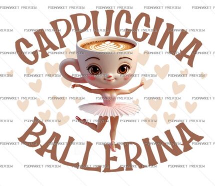 Cappuccina Ballerina Vector Print — PSD template preview