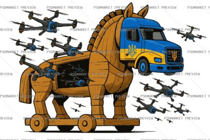 Ukrainian Trojan Horse Drone Truck Illustration Print – AI File — PSD template preview