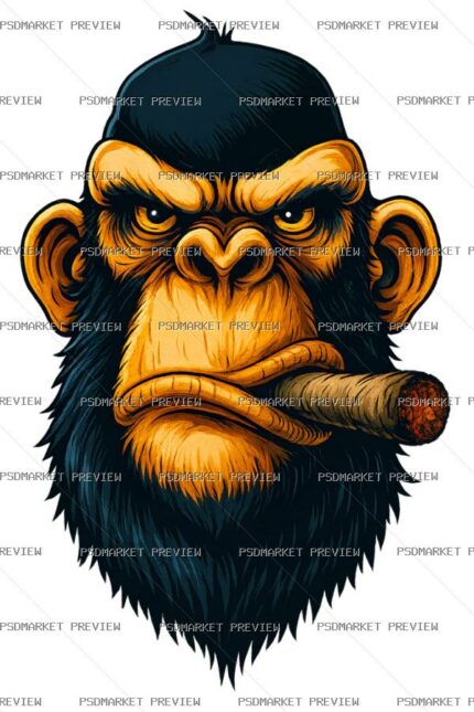 Angry Monkey with Cigar Illustration Print – PNG protected preview