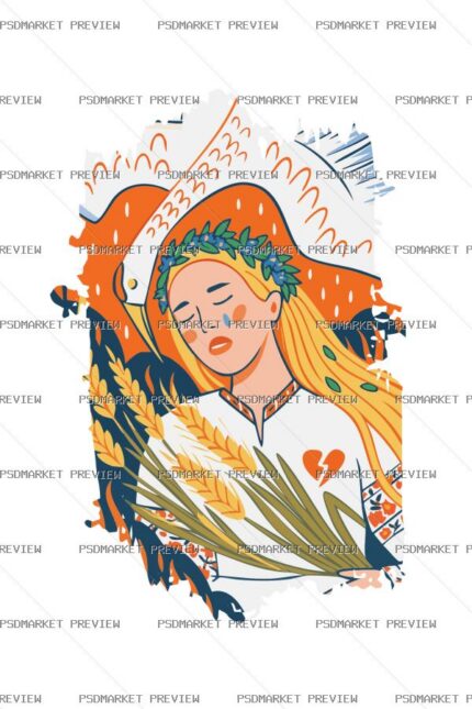Ukrainian Girl Wheat Heart Print – AI File protected preview