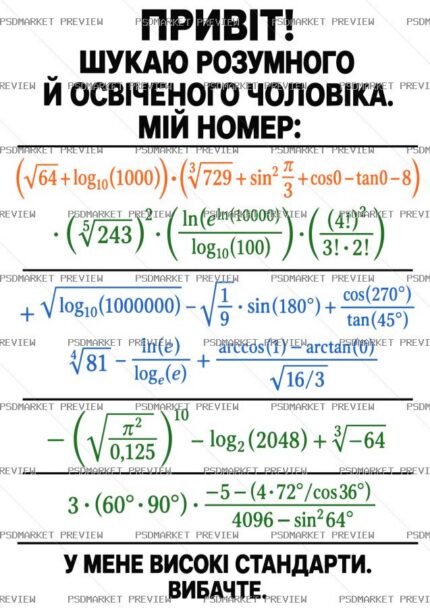 Ukrainian “ШУКАЮ РОЗУМНОГО ЧОЛОВІКА” Print – AI File protected preview