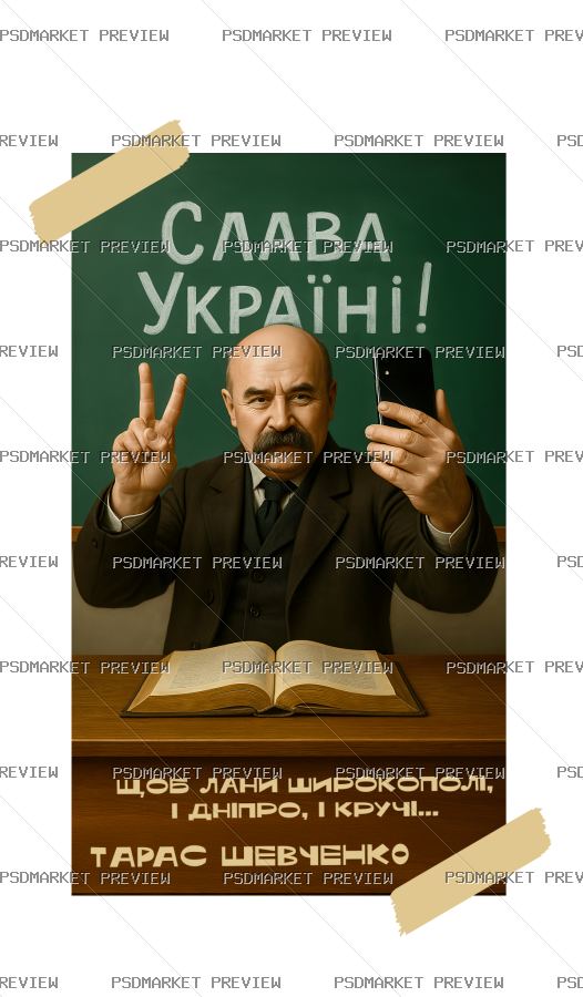Taras Shevchenko Selfie Vector Print — PSD template preview