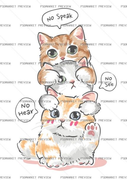 Three Wise Cats Vector Print — PSD template preview
