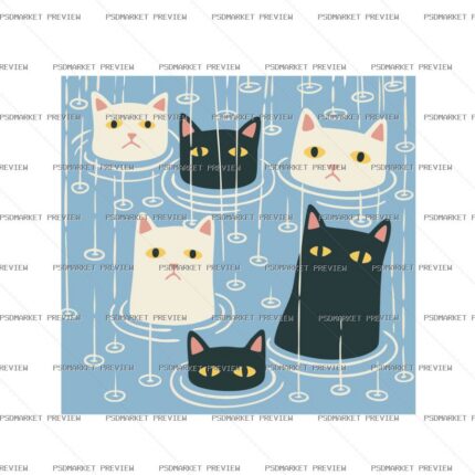 Cute Cat Pattern Illustration Vector Print — PSD template preview