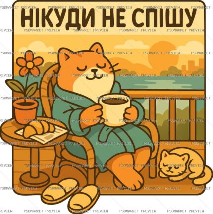 Never In A Hurry Cat Vector Print — print design preview