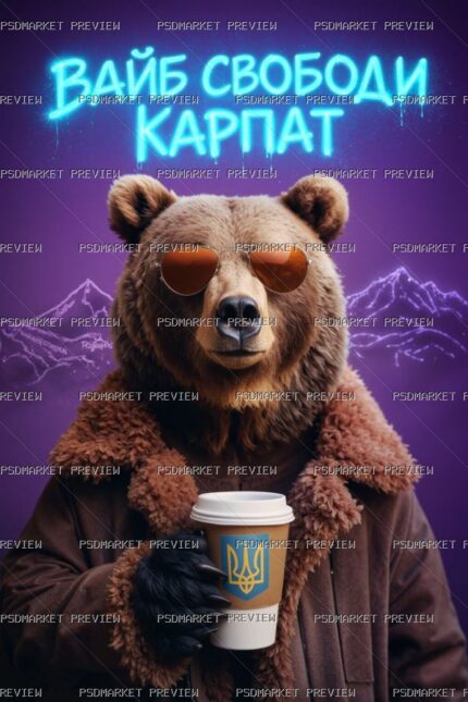 Carpathian Freedom Bear Print — PSD template preview