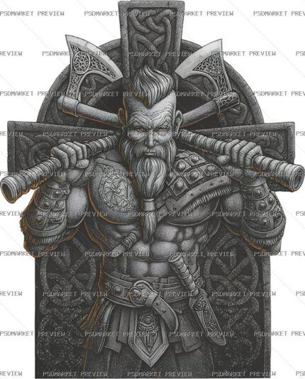 Viking Warrior Cross Illustration Print – PNG — print design preview