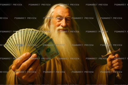 Wizard with Money and Sword Print – PNG — PSD template preview